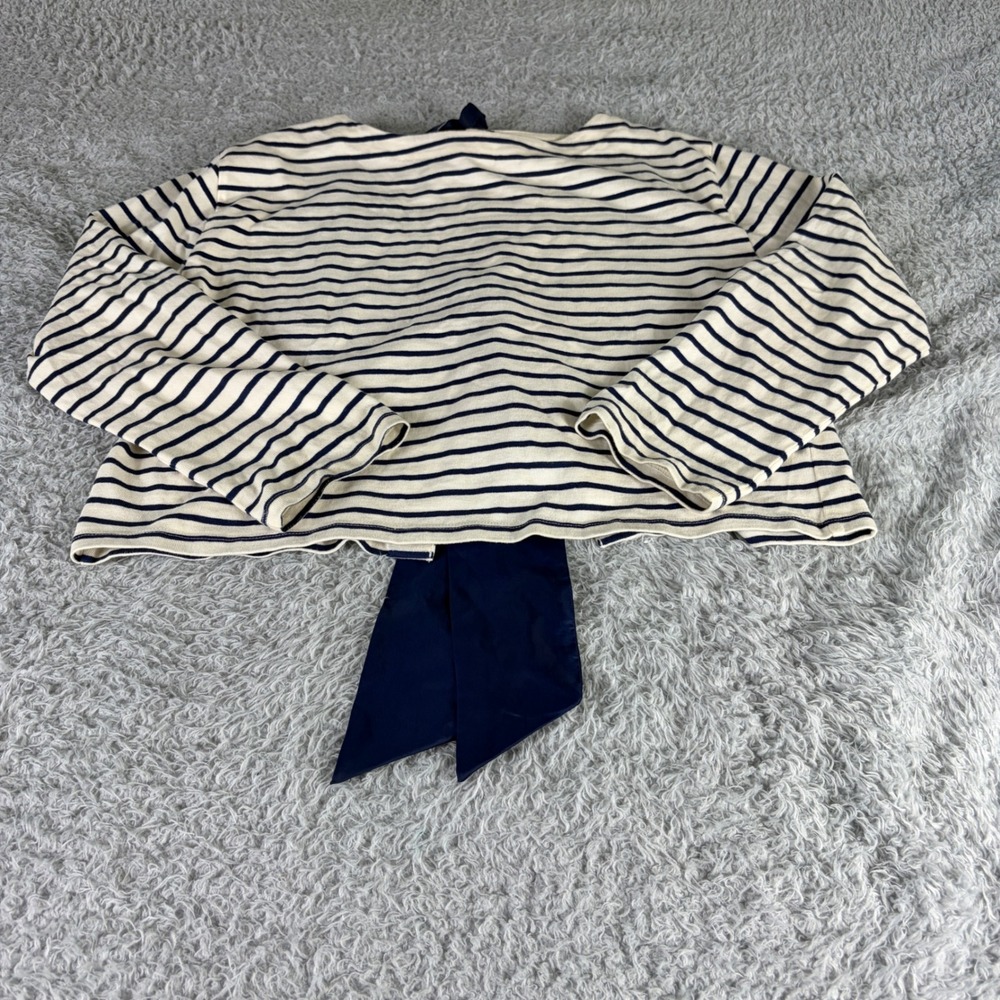J.Crew Navy Cream Striped Cotton Boatneck Top with Back Tie Bow Small